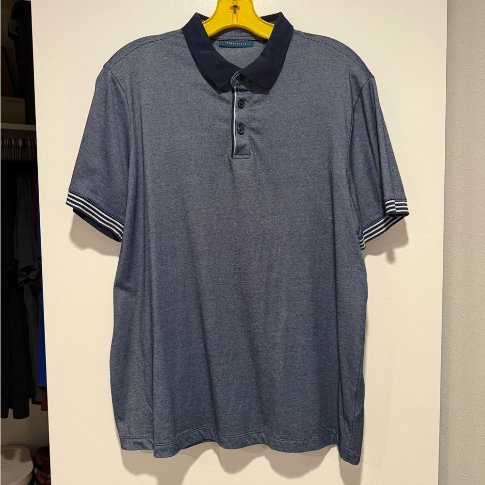 Perry Ellis Navy Polo with Striped Collar